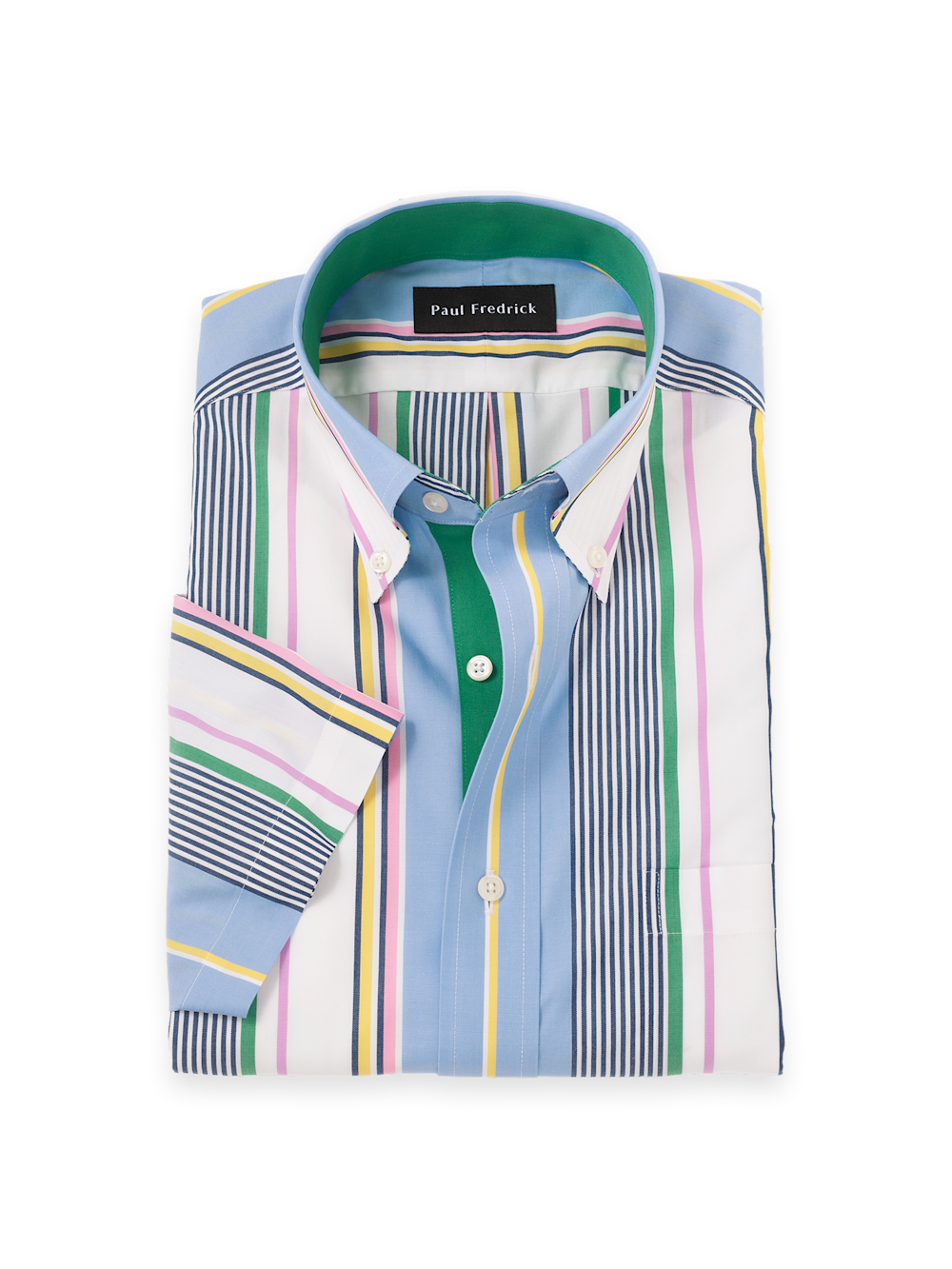 Product Image of Non-iron Cotton Stripe Dress Shirt With Contrast Trim-Blue Multi