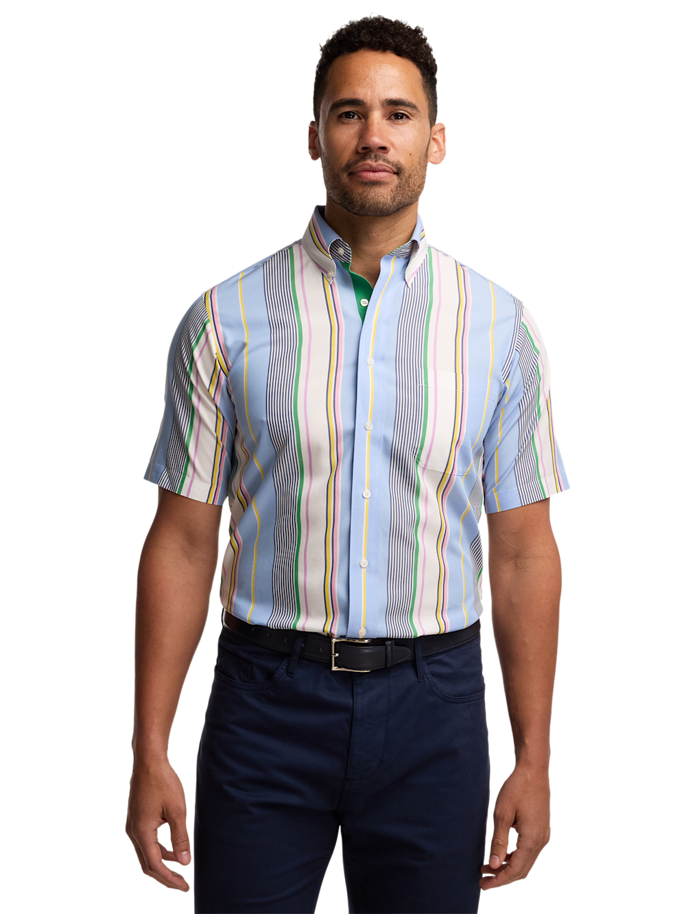 Alternate Image of Non-iron Cotton Stripe Dress Shirt With Contrast Trim-1