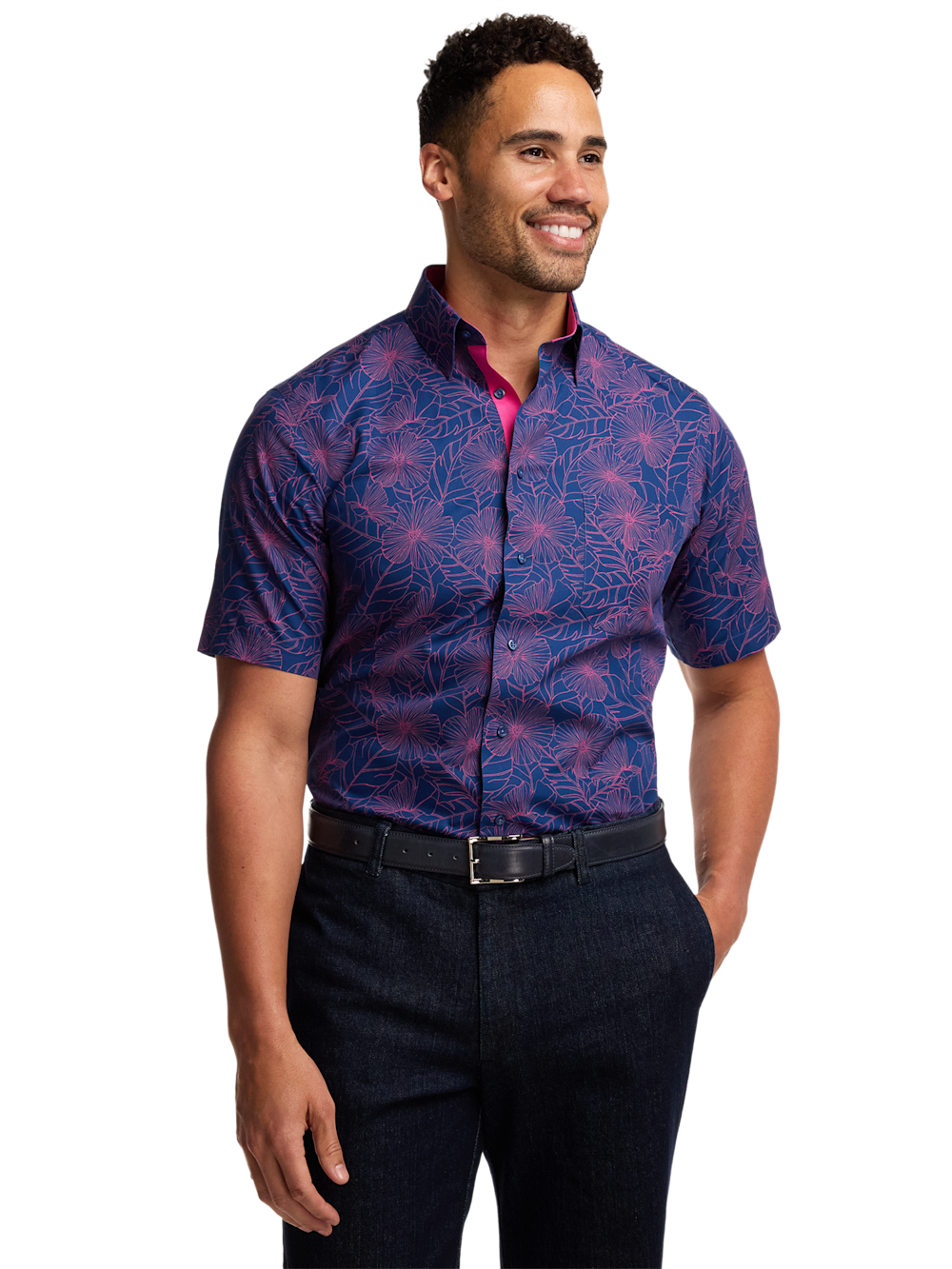 Alternate Image of Non-iron Cotton Floral Dress Shirt With Contrast Trim-1