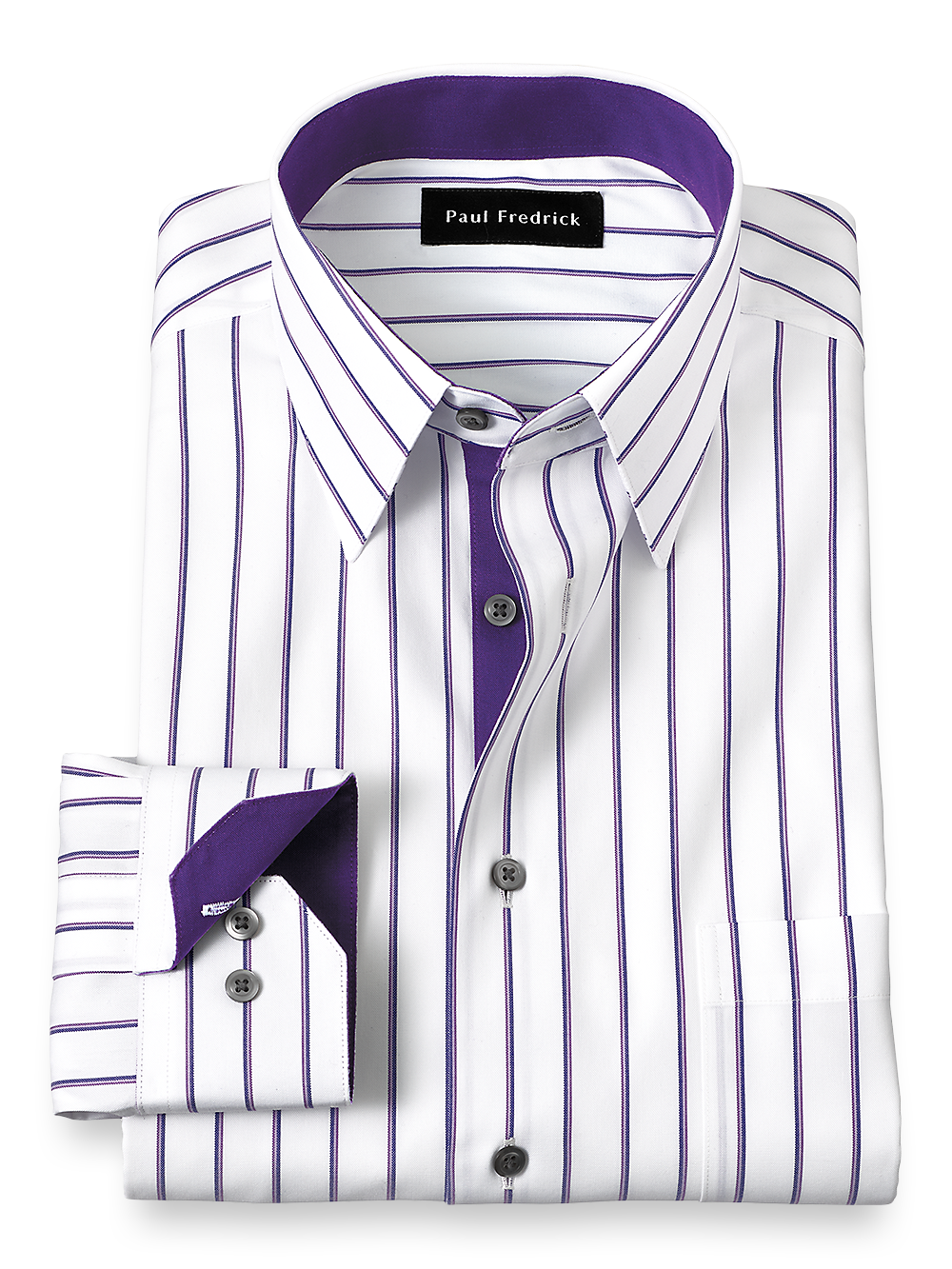 Non Iron Cotton Stripe Dress Shirt With Contrast Trim White purple Paul Fredrick