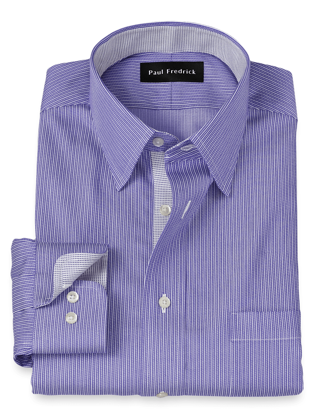 Comfort Stretch Non-Iron Stripe Dress Shirt With Contrast Trim - Purple