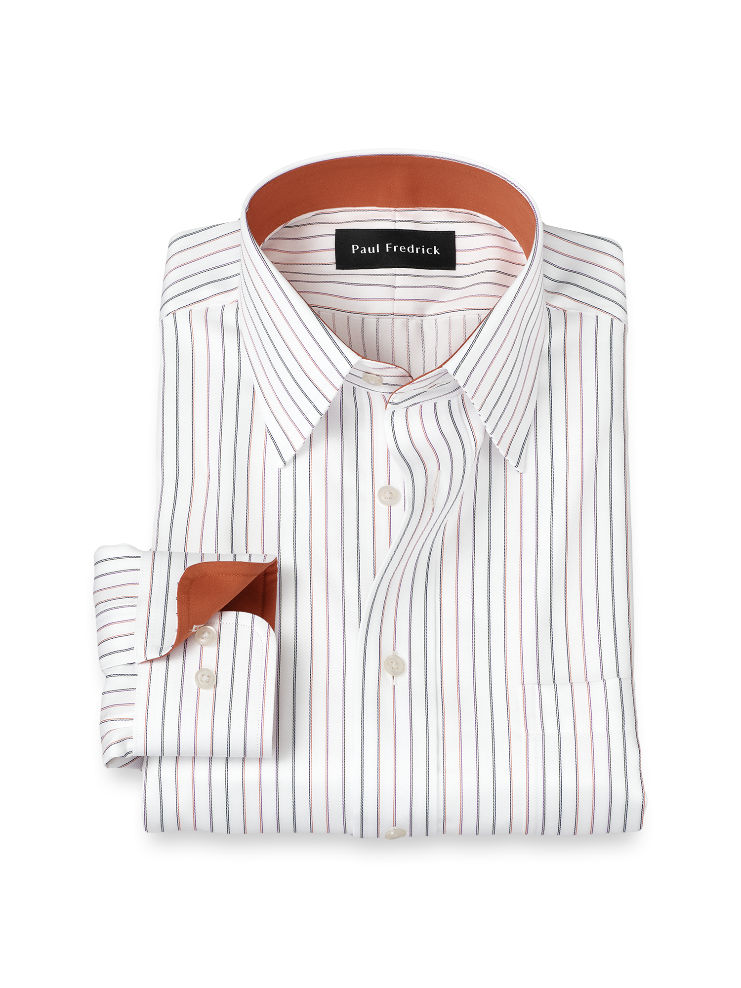Non-Iron Cotton Stripe Dress Shirt With Contrast Trim - White Multi - Classic Fit / 15 / 32 Non-Iron Cotton Stripe Dress Shirt With Contrast Trim - White Multi - Classic Fit / 15 / 32