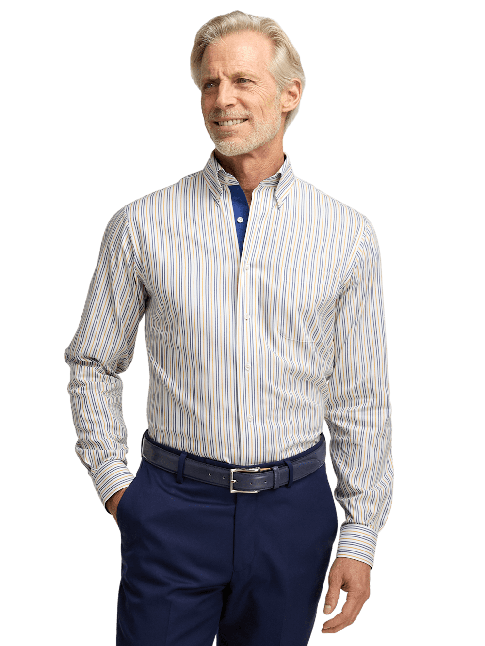 Alternate Image of Non-iron Cotton Stripe Dress Shirt With Contrast Trim-1