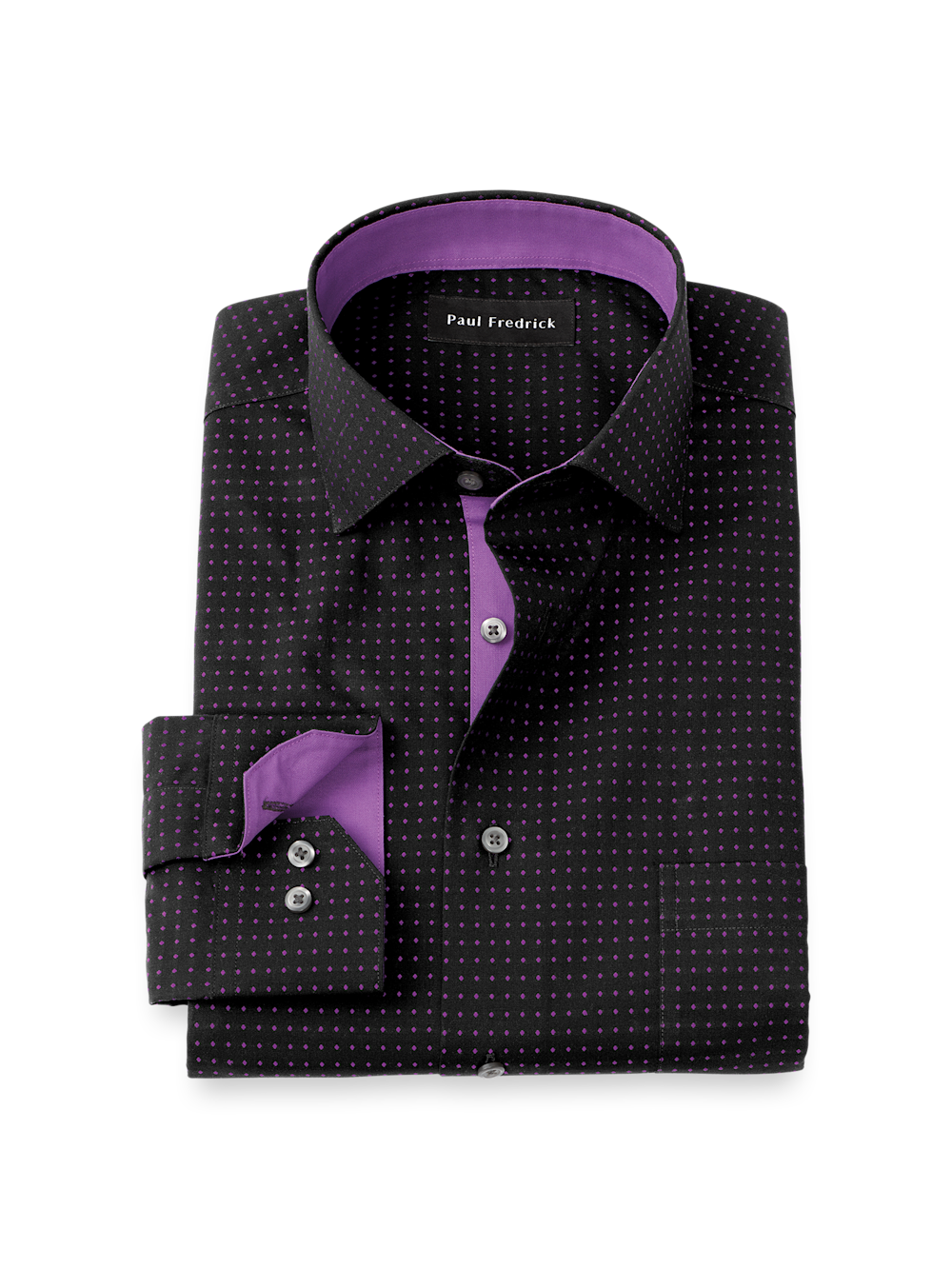 Comfort Stretch Non-Iron Dot Dress Shirt With Contrast Trim - Black/purple Tailored Fit / 16 / 34 Comfort Stretch Non-Iron Dot Dress Shirt With Contrast Trim - Black/purple Tailored Fit / 16 / 34