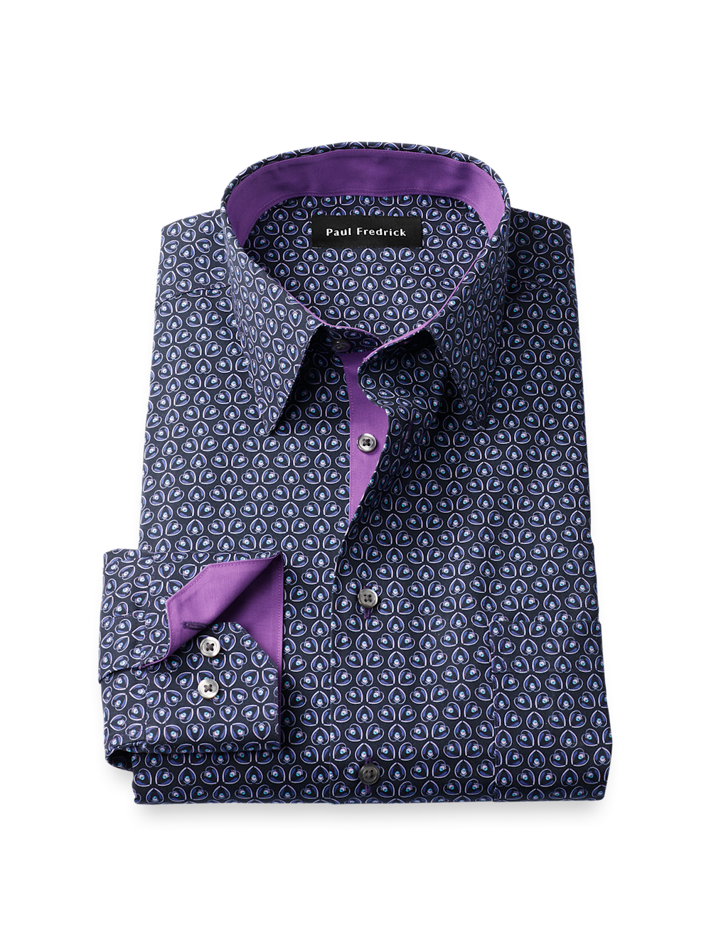 Product Image of Comfort Stretch Non-iron Deco Dress Shirt With Contrast Trim-Black/Purple
