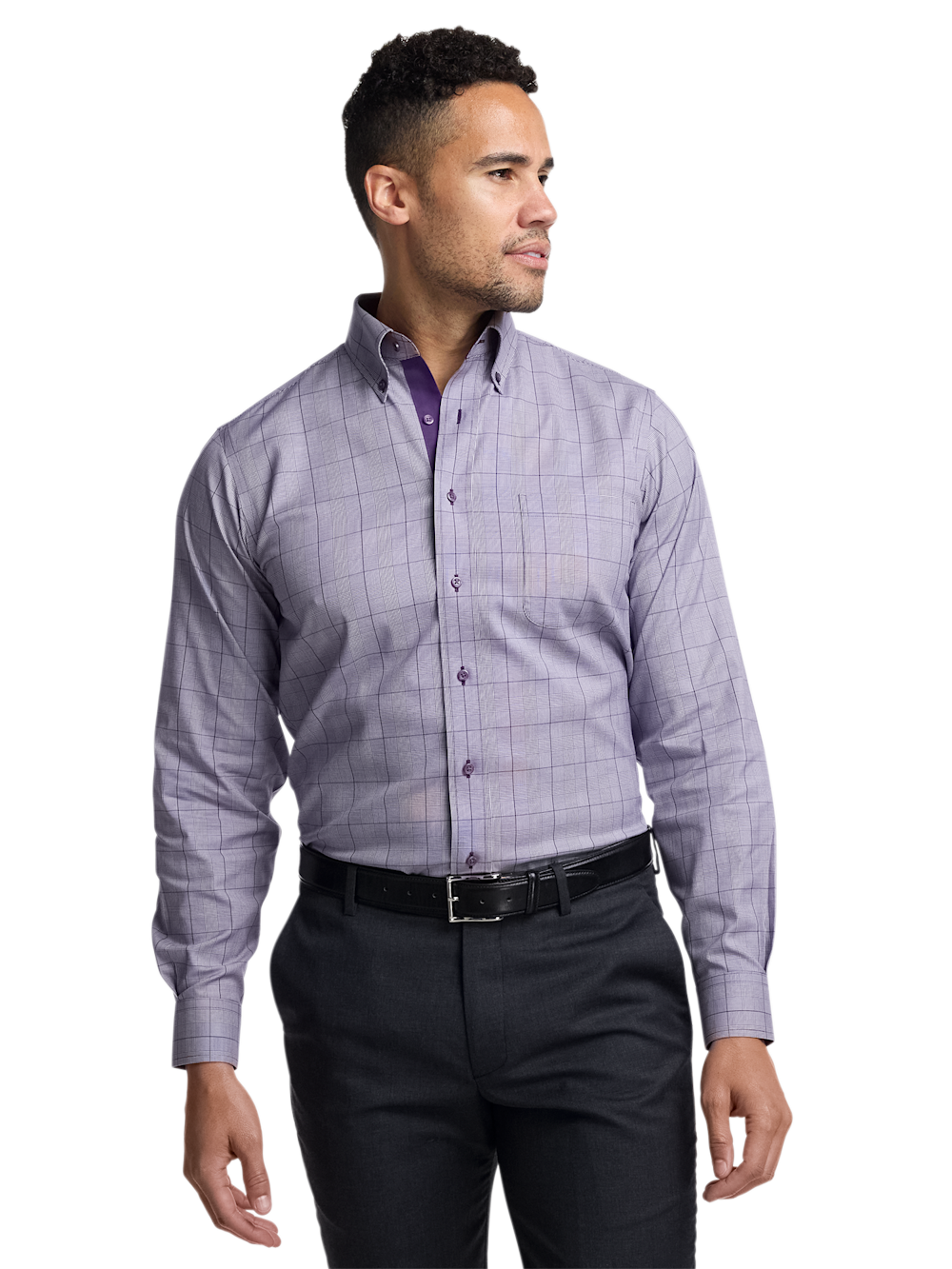 Alternate Image of Comfort Stretch Non-iron Glen Plaid Dress Shirt With Contrast Trim-1