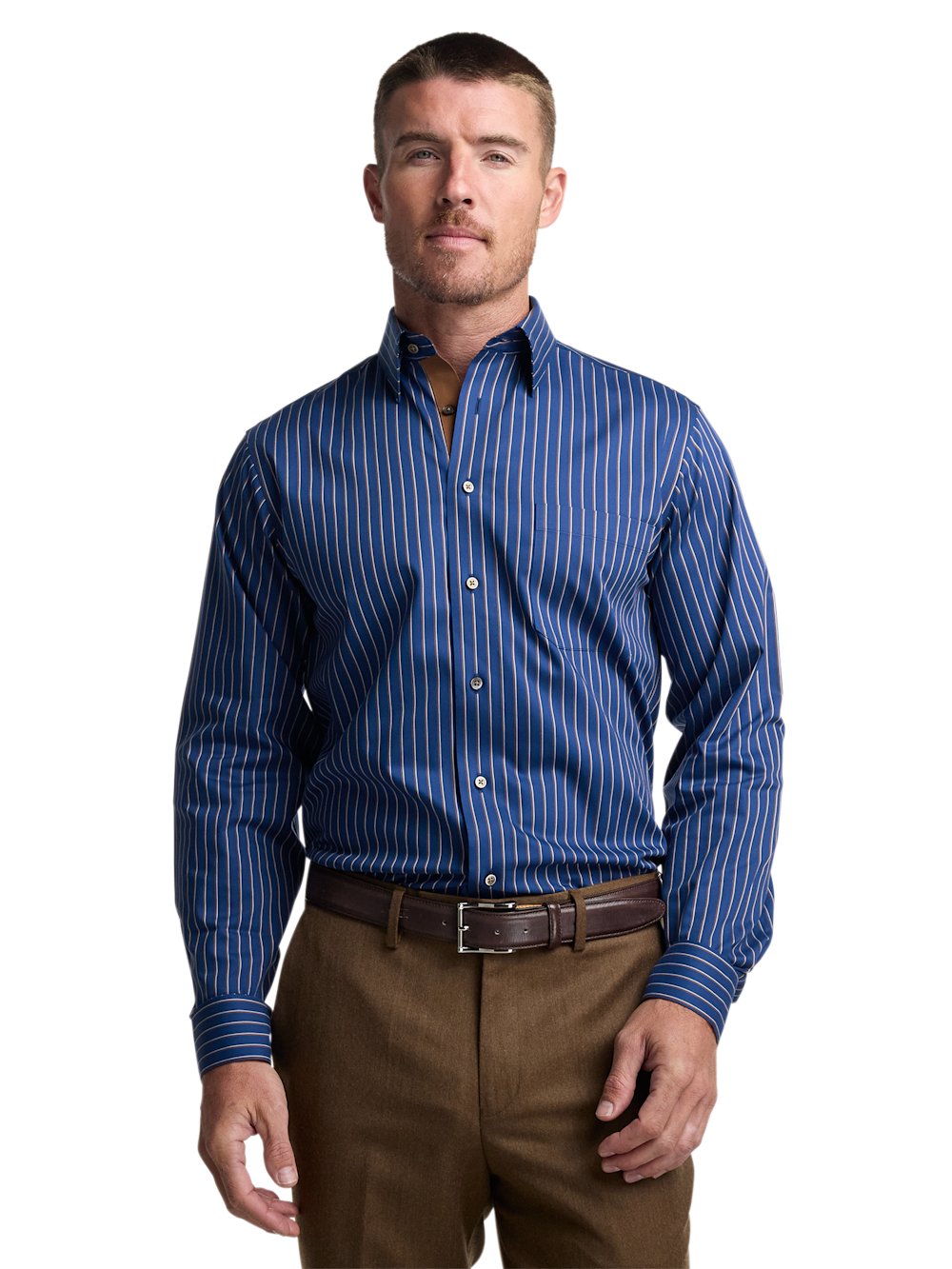 Alternate Image of Comfort Stretch Non-iron Stripe Dress Shirt With Contrast Trim-1