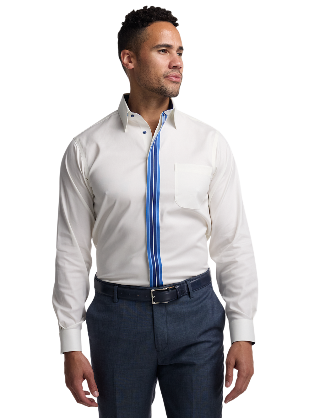 Alternate Image of Comfort Stretch Non-iron Solid Dress Shirt With Contrast Trim-1