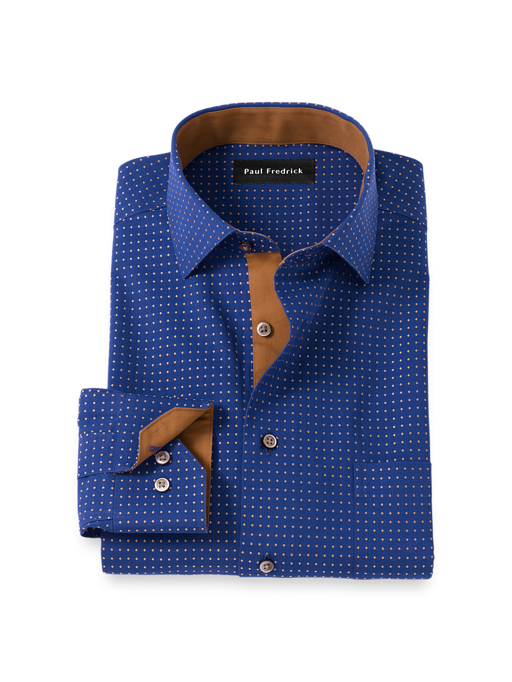 Product Image of Comfort Stretch Non-iron Dot Dress Shirt With Contrast Trim-Navy/Brown