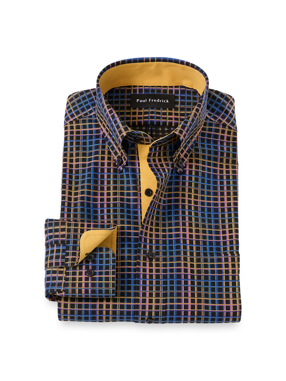 Comfort Stretch Non-Iron Check Dress Shirt with Contrast Trim - Black/Orange Classic Fit / 19 / 36 Comfort Stretch Non-Iron Check Dress Shirt with Contrast Trim - Black/Orange Classic Fit / 19 / 36