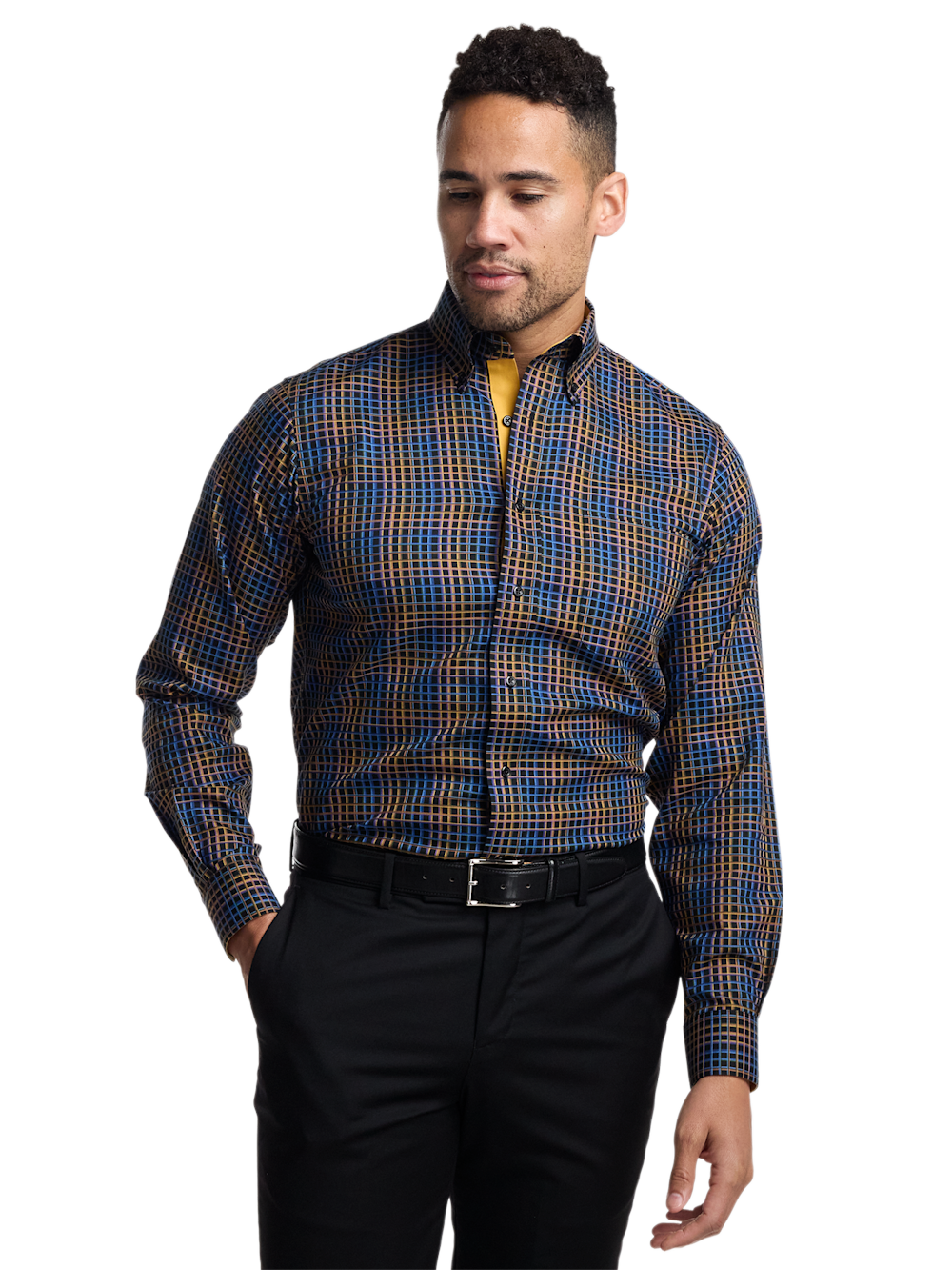 Alternate Image of Comfort Stretch Non-iron Check Dress Shirt With Contrast Trim-1