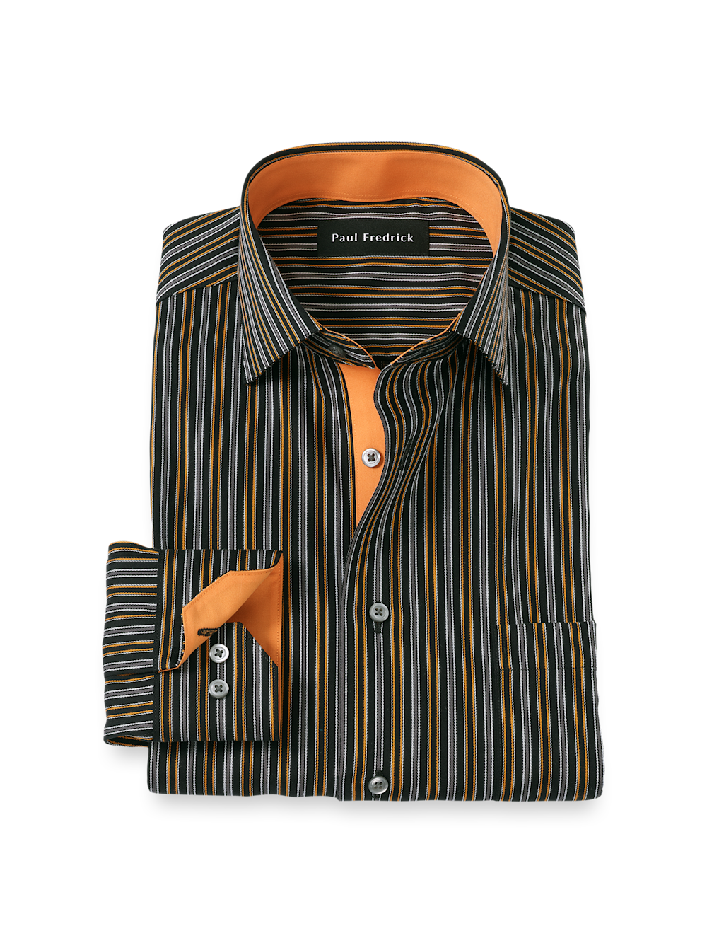 Product Image of Comfort Stretch Non-iron Stripe Dress Shirt With Contrast Trim-Black/Orange