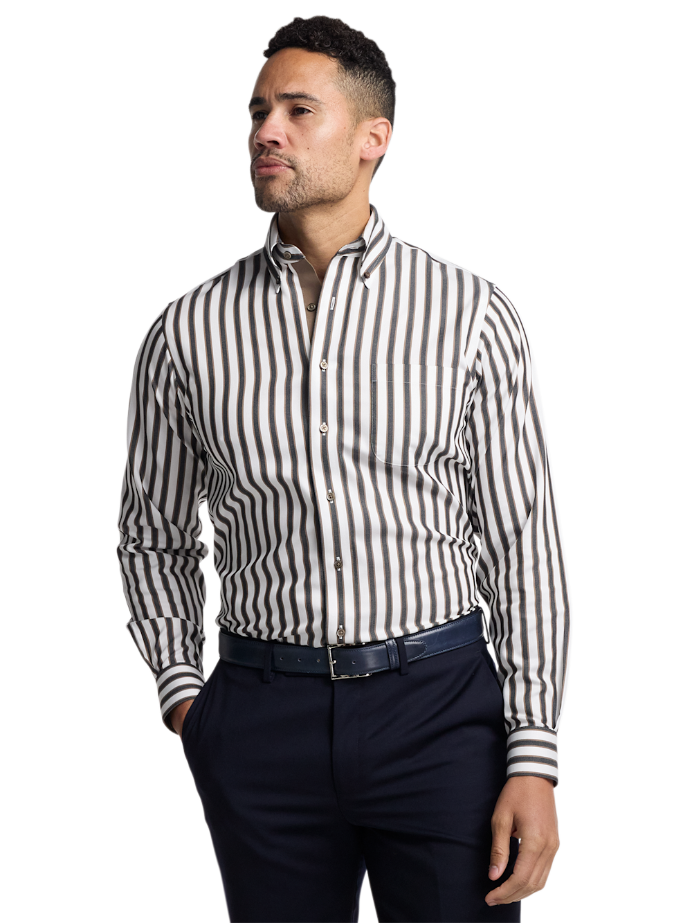 Alternate Image of Comfort Stretch Non-iron Stripe Dress Shirt With Contrast Trim-1