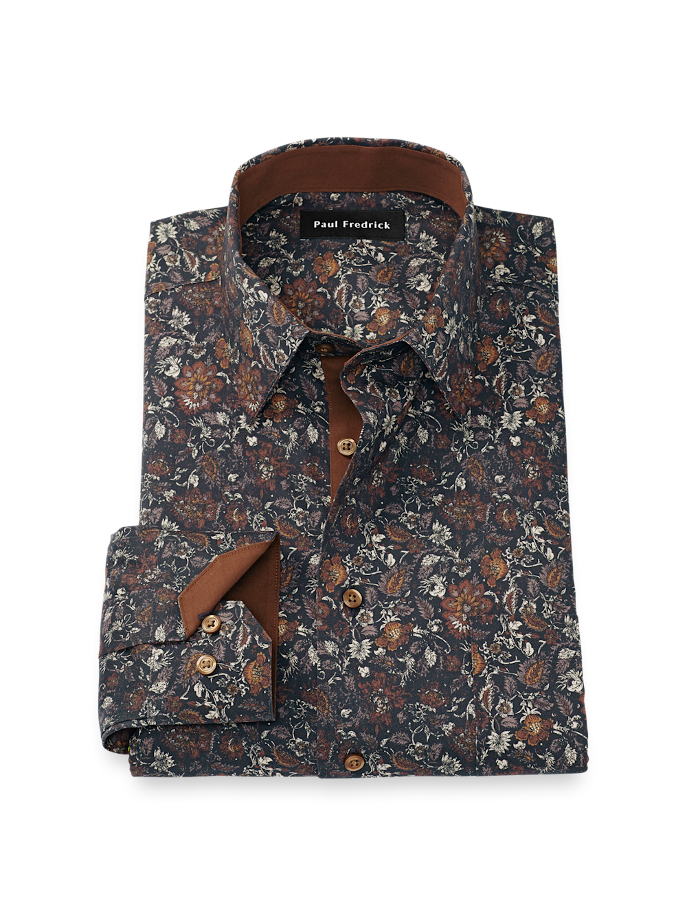 Comfort Stretch Non-Iron Floral Dress Shirt With Contrast Trim - Brown Multi
