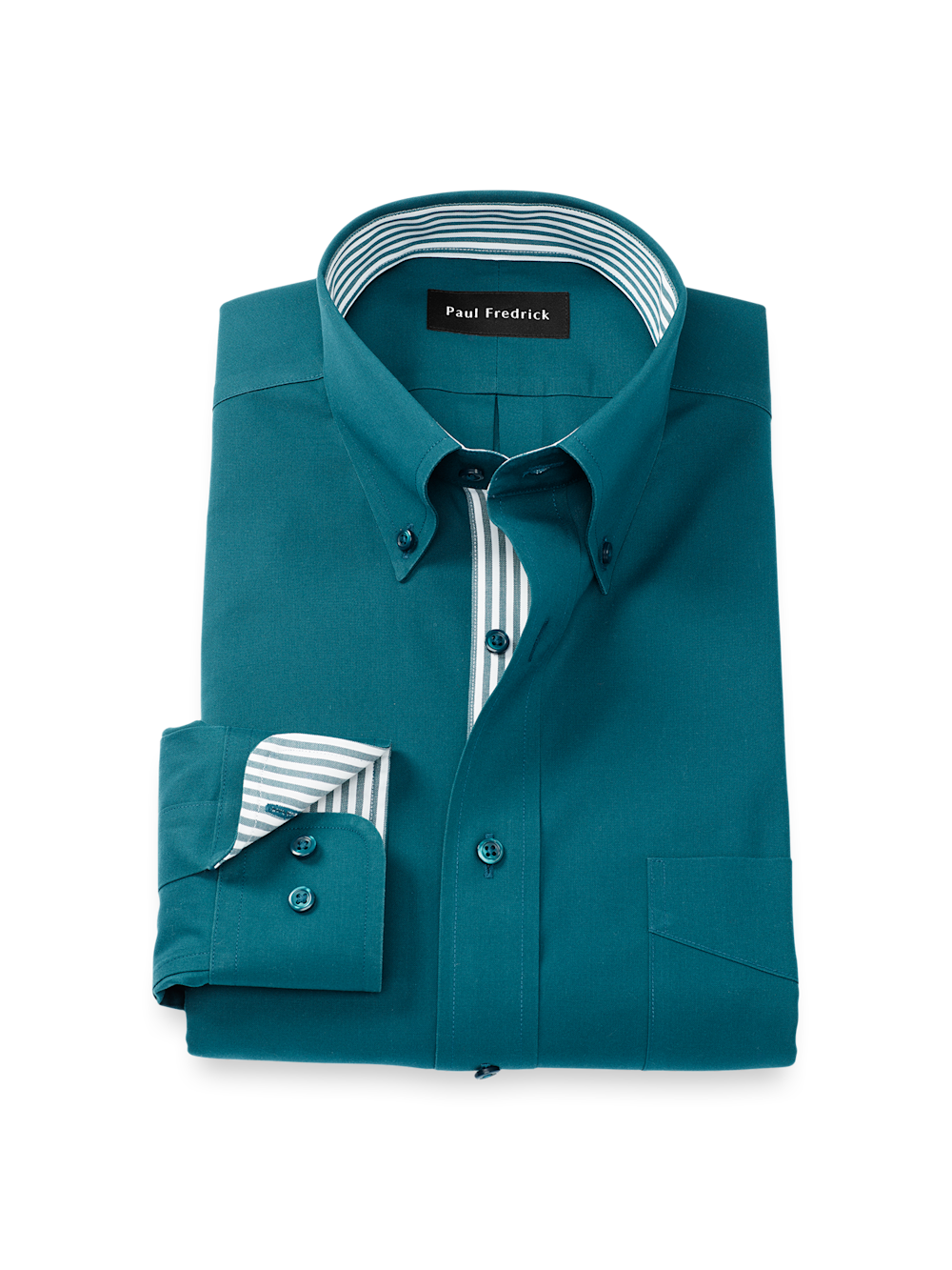 Comfort Stretch Non-Iron Solid Dress Shirt with Contrast Trim - Dark Teal Classic Fit / 15.5 / 32