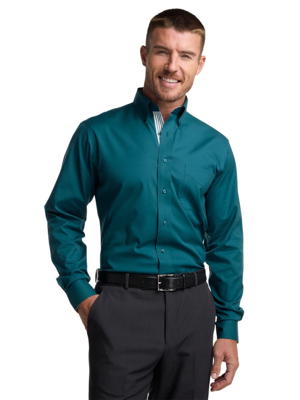 Alternate Image of Comfort Stretch Non-iron Solid Dress Shirt With Contrast Trim-1