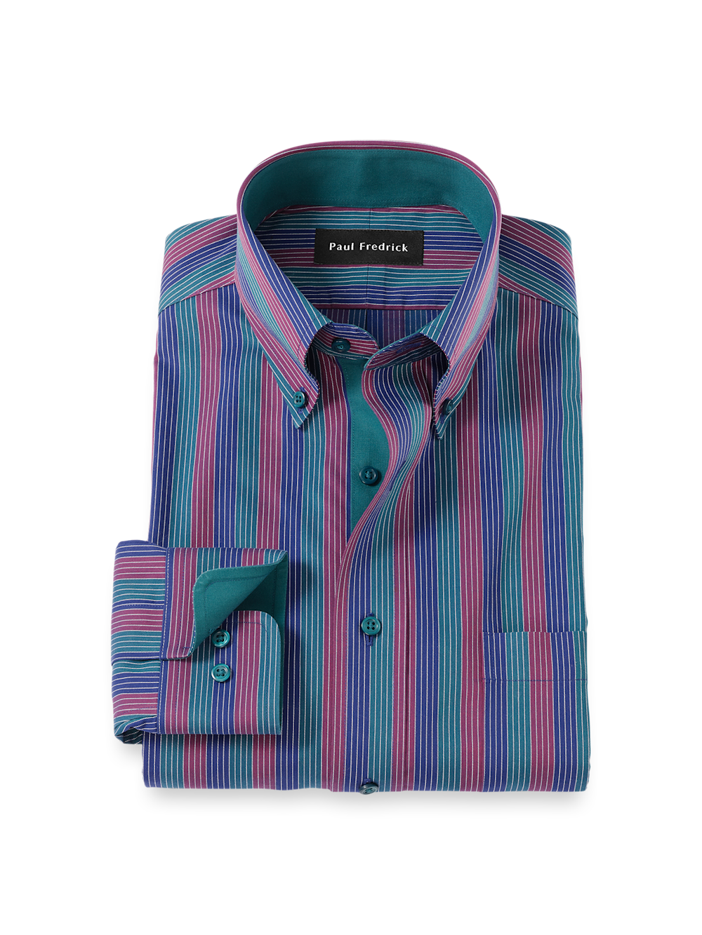 Product Image of Comfort Stretch Non-iron Stripe Dress Shirt With Contrast Trim-Multi