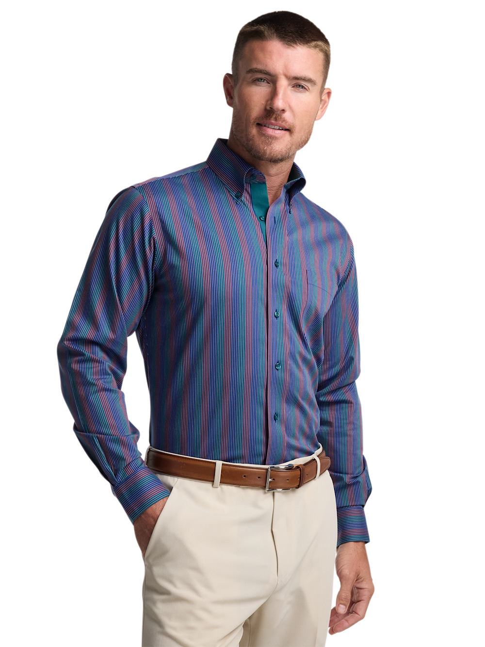 Alternate Image of Comfort Stretch Non-iron Stripe Dress Shirt With Contrast Trim-1