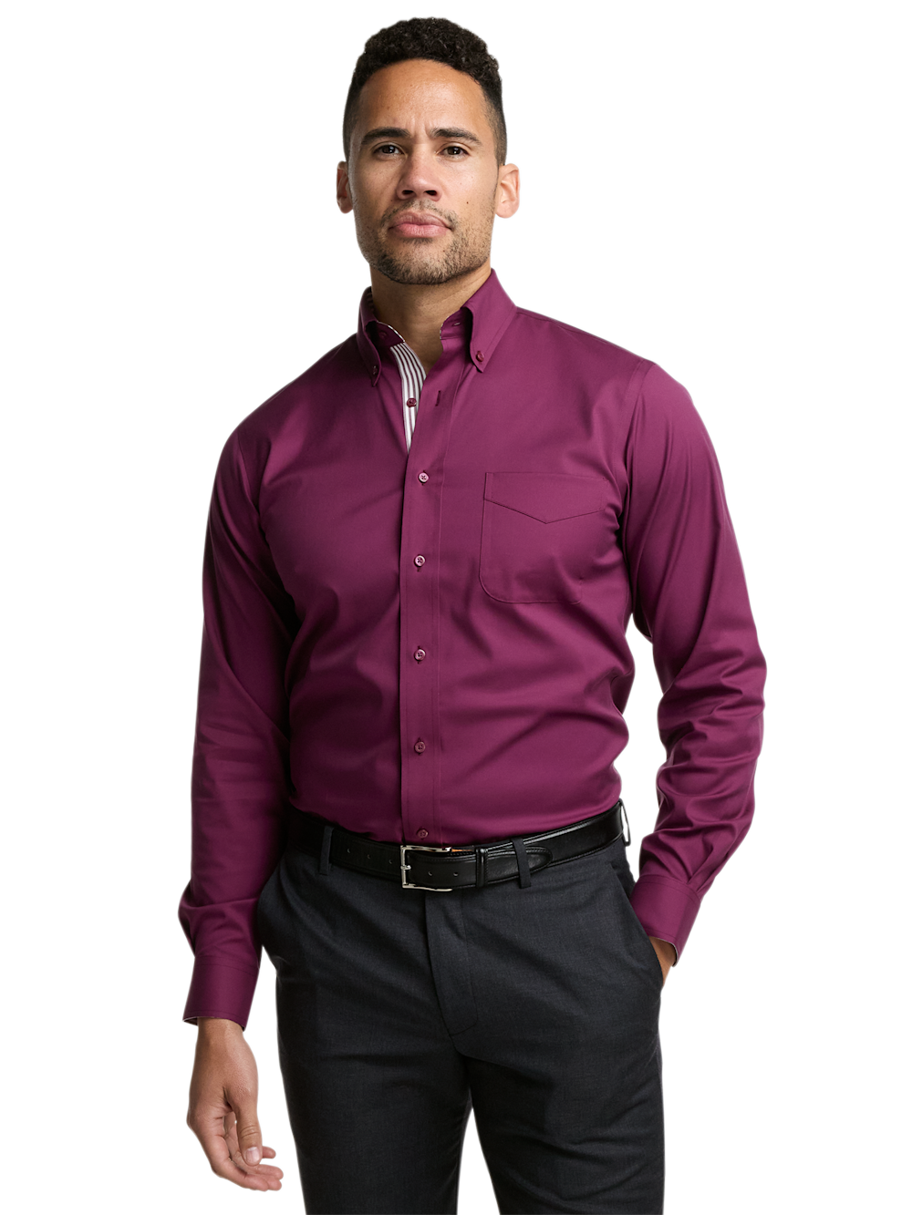 Alternate Image of Comfort Stretch Non-iron Solid Dress Shirt With Contrast Trim-1