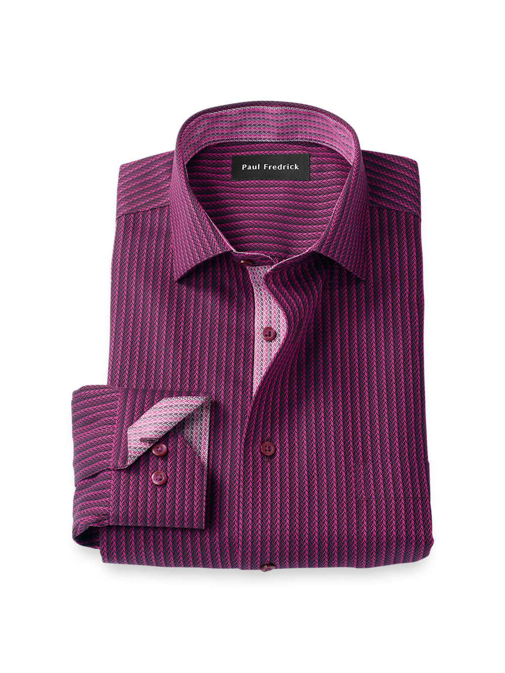 Product Image of Comfort Stretch Non-iron Stripe Dress Shirt With Contrast Trim-Burgundy