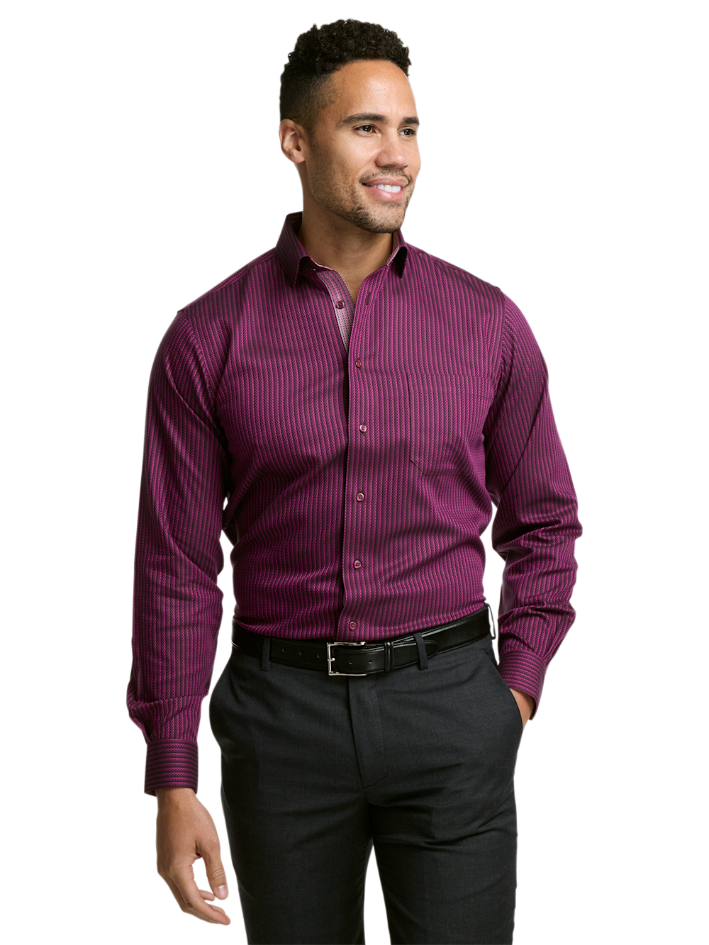 Alternate Image of Comfort Stretch Non-iron Stripe Dress Shirt With Contrast Trim-1
