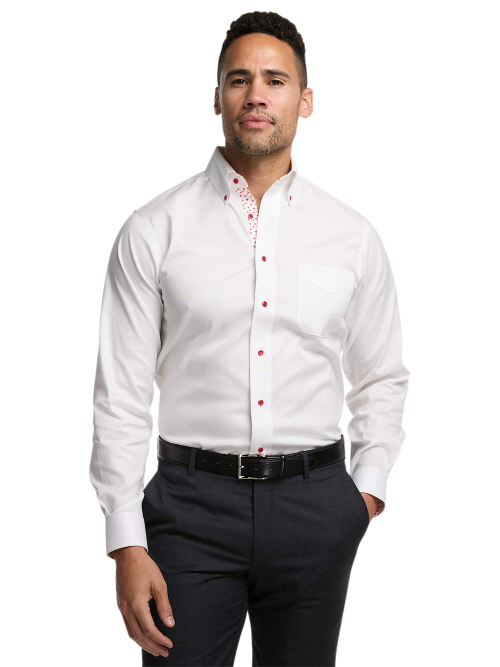 Alternate Image of Comfort Stretch Non-iron Solid Dress Shirt With Contrast Trim-1