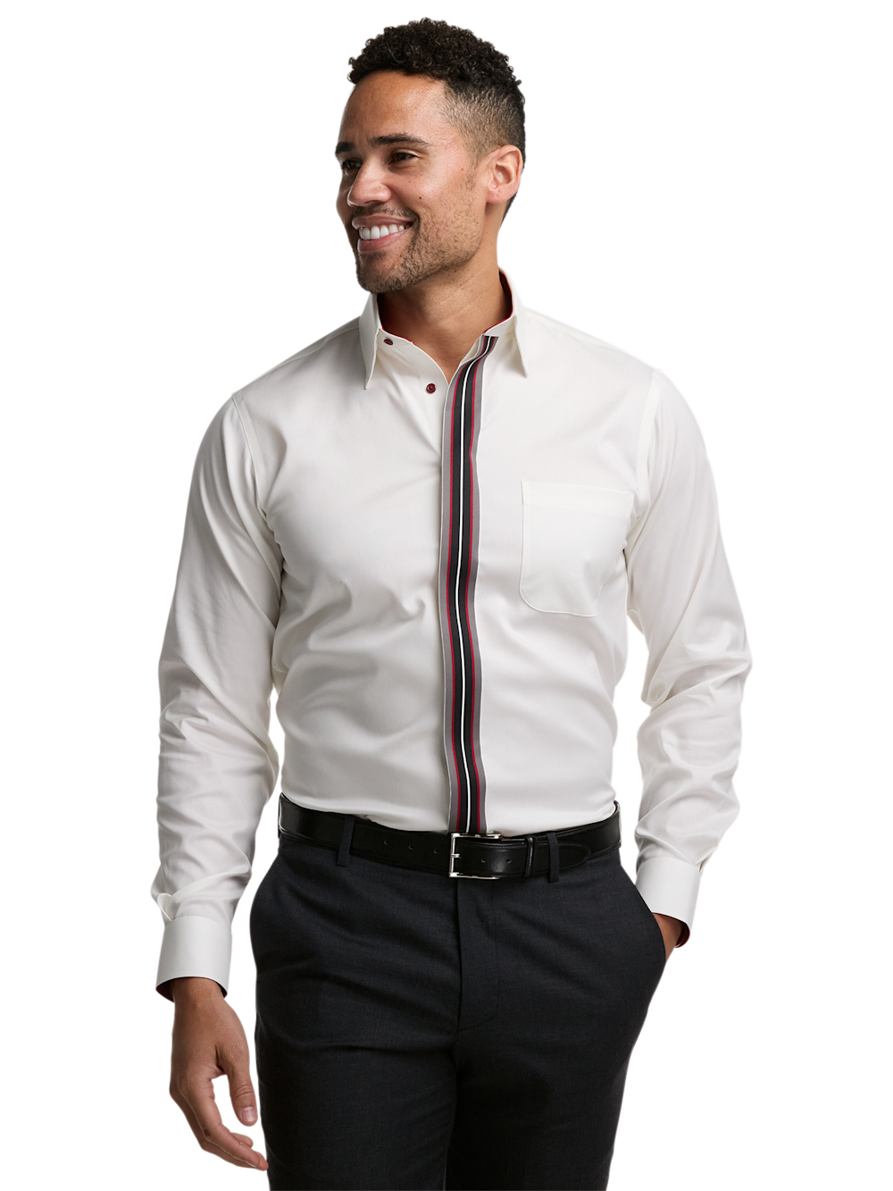 Alternate Image of Comfort Stretch Non-iron Solid Dress Shirt With Contrast Trim-1
