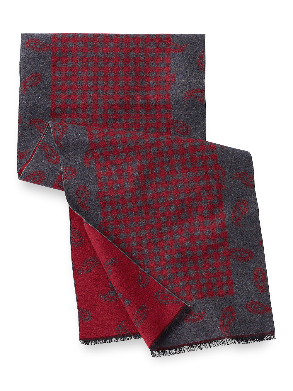 Product Image of Paisley Check Brushed Silk Scarf-Red/Grey