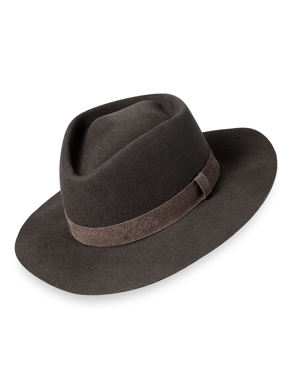 Wool Stiff Brim Fedora With Grosgrain Ribbon Band - Smoke  display picture 3