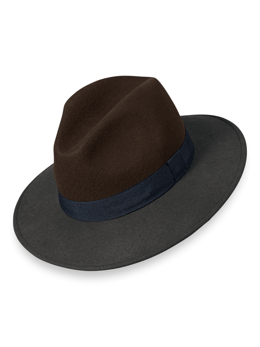 Product Image of Wool Fedora With Ribbon Band-Brown/Grey