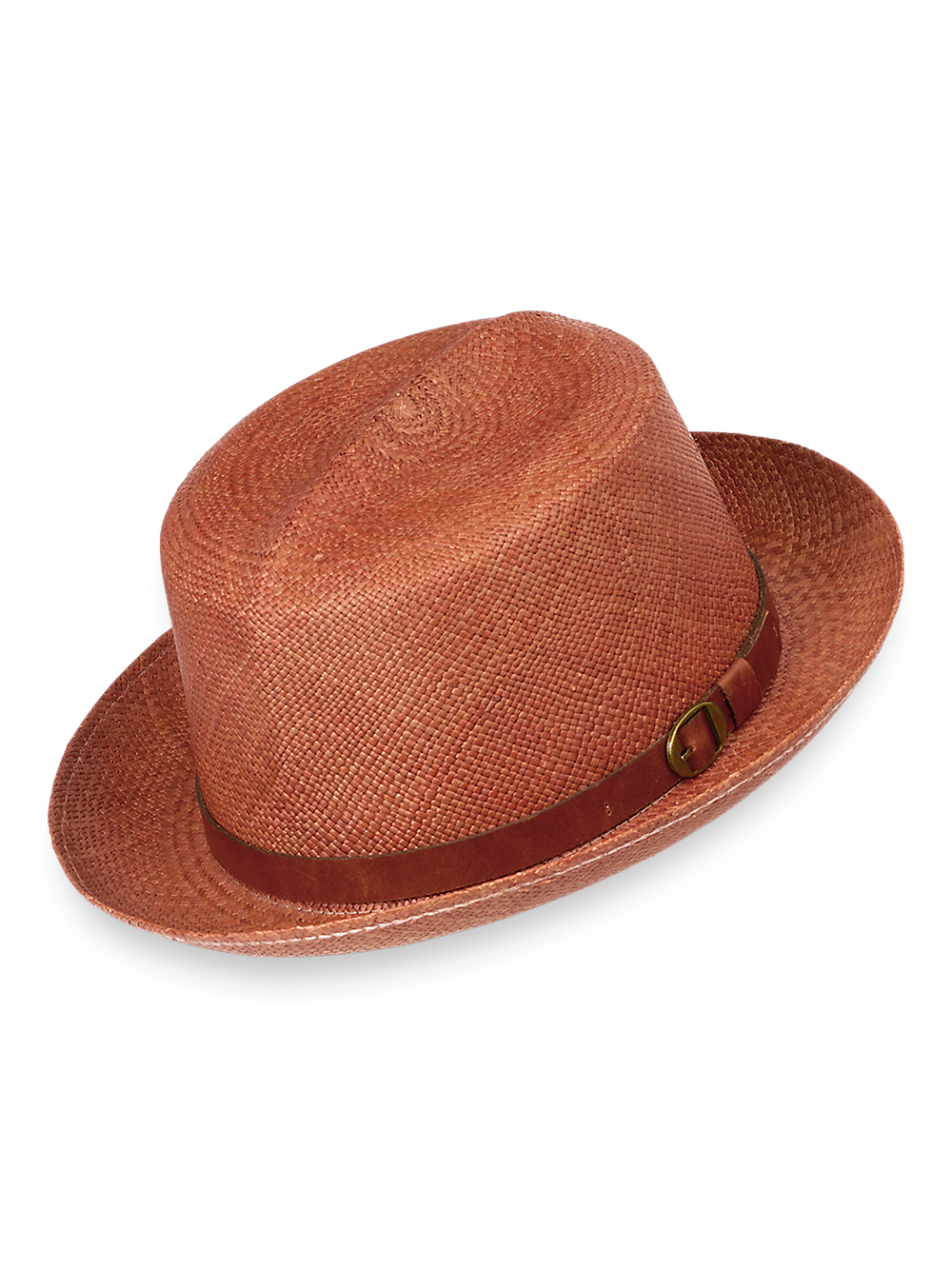 Product Image of Panama Straw Fedora With Leather Band-Sienna