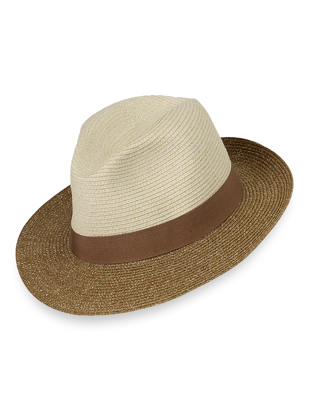 Product Image of Straw Blend Fedora With Ribbon Band-Ivory/Tan