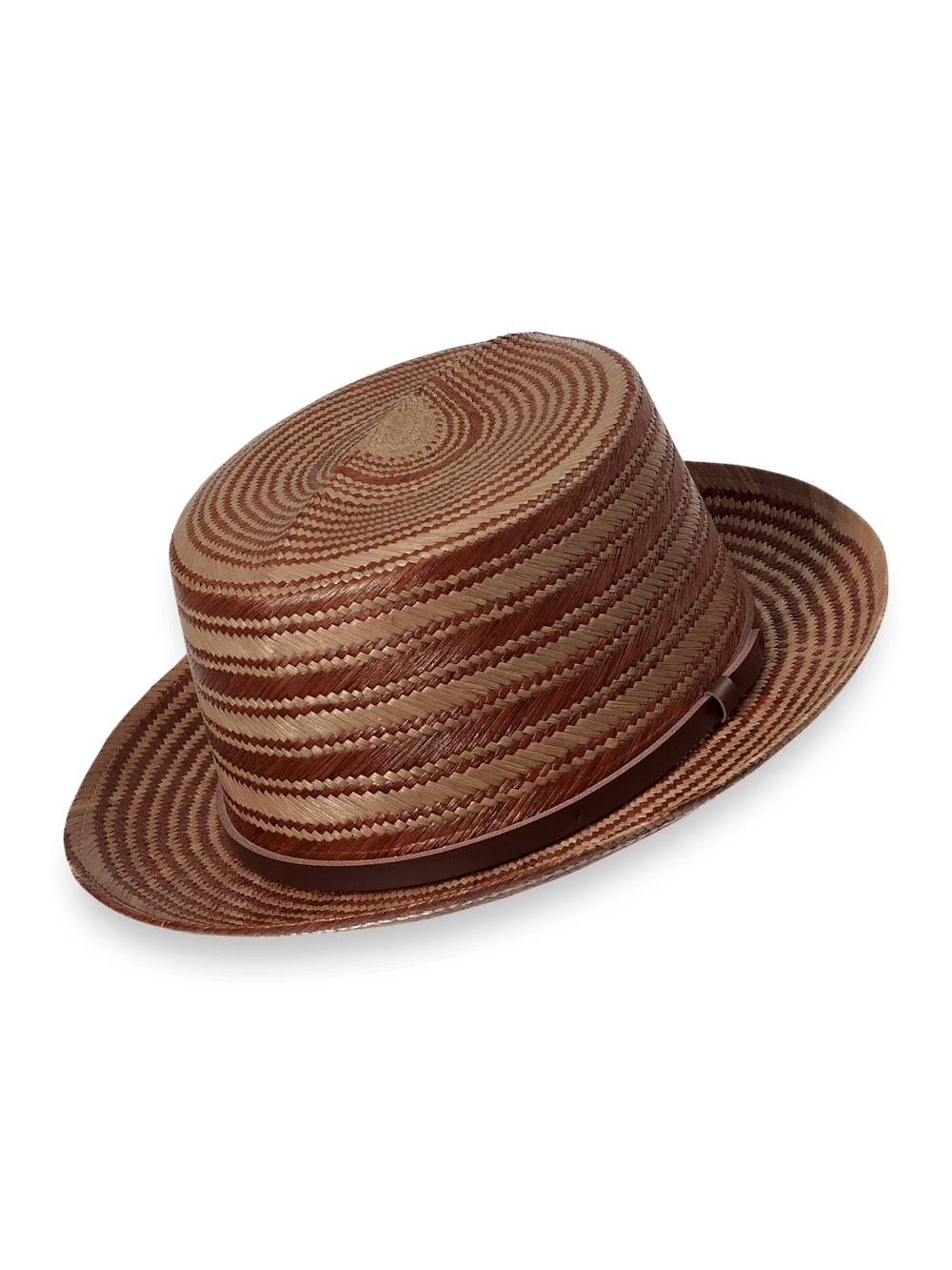 Product Image of Panama Straw Fedora With Leather Band-Brown Multi