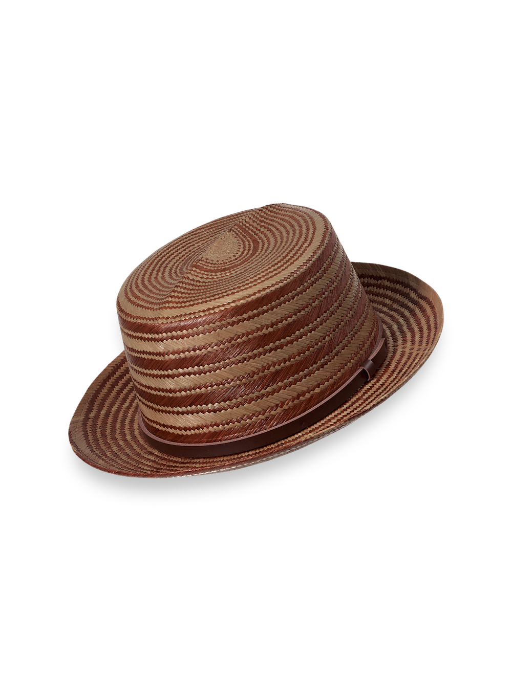Product Image of Panama Straw Fedora With Leather Band-Brown Multi
