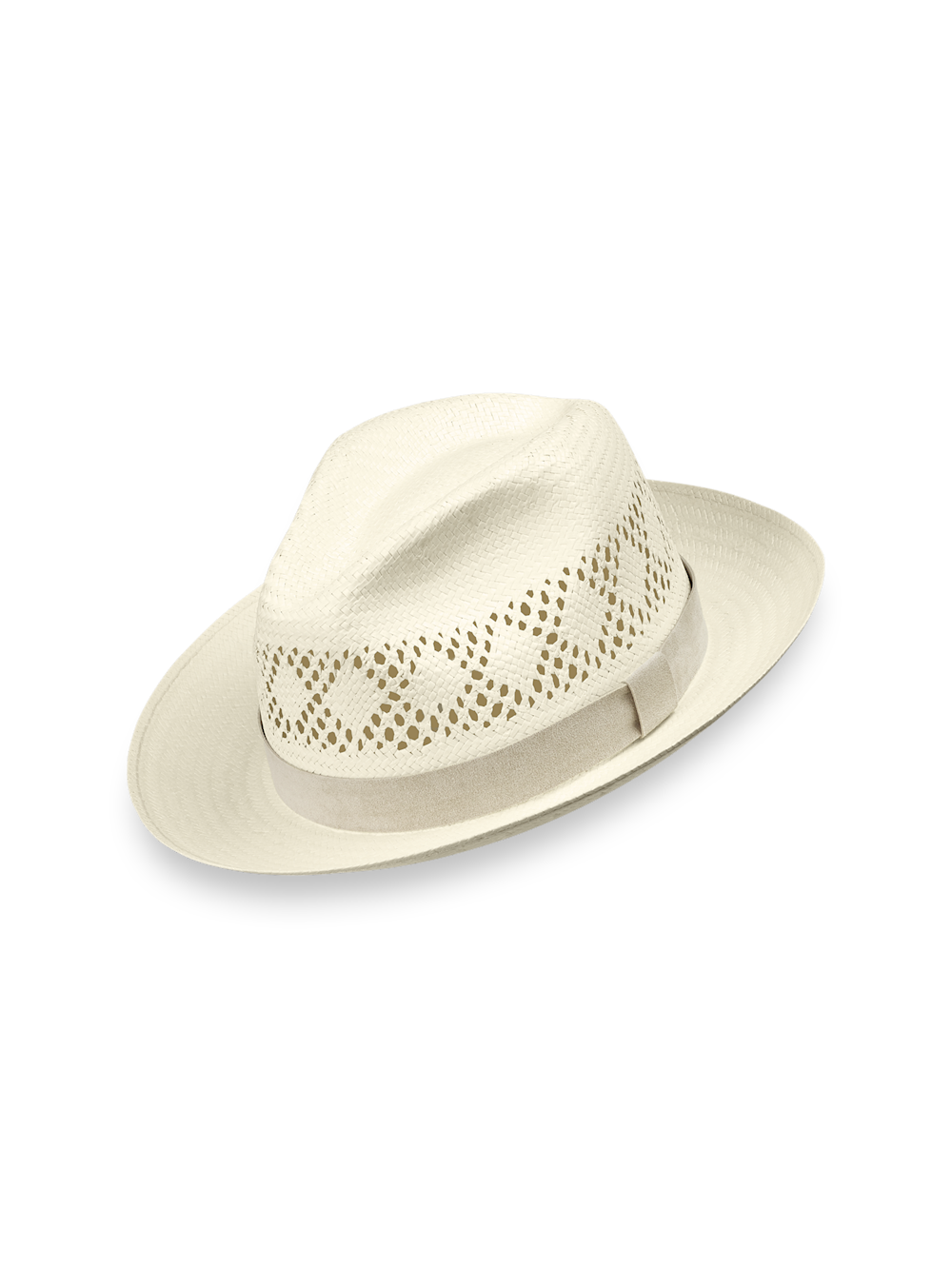 Product Image of Straw Fedora With Suede Band-Ivory