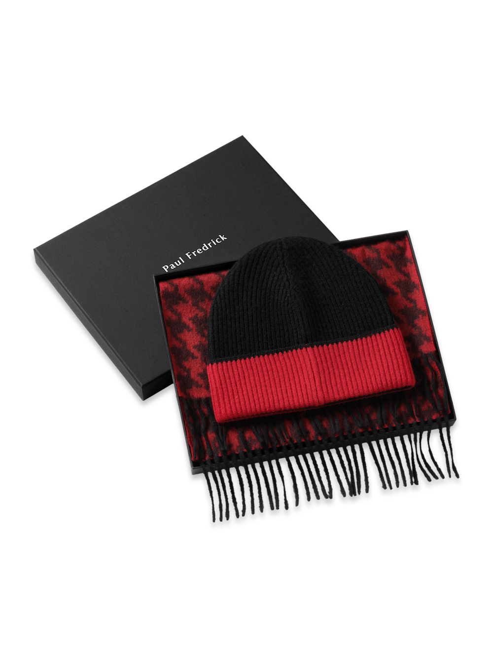 Houndstooth Wool Blend Scarf Set