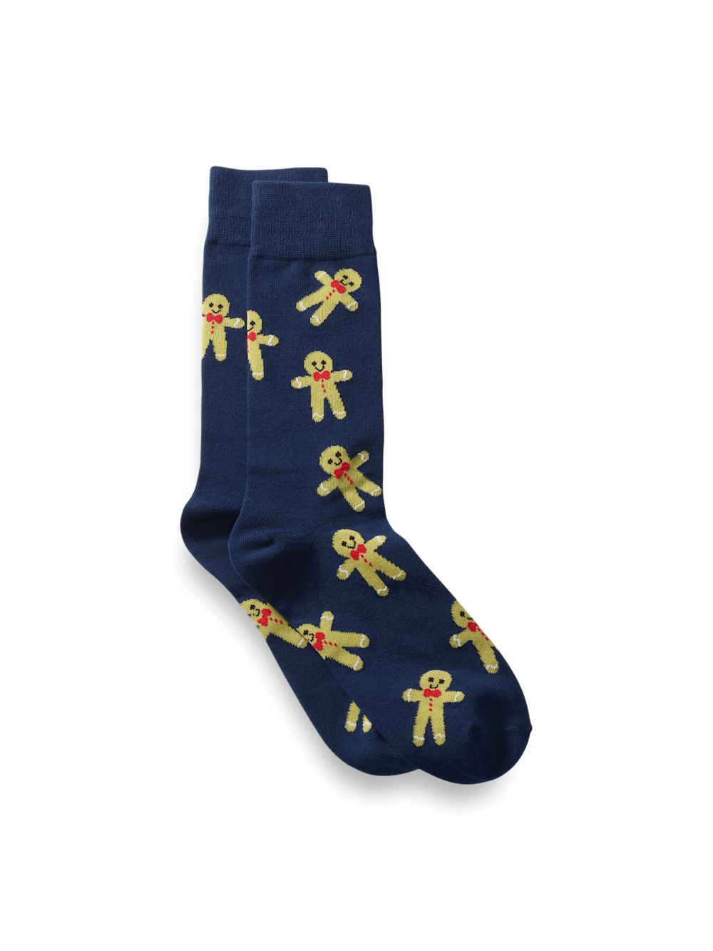 Product Image of Gingerbread Cookie Motif Cotton Blend Sock-Navy/Tan