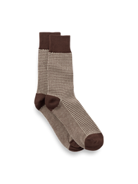 Houndstooth Cotton Blend Sock - Brown