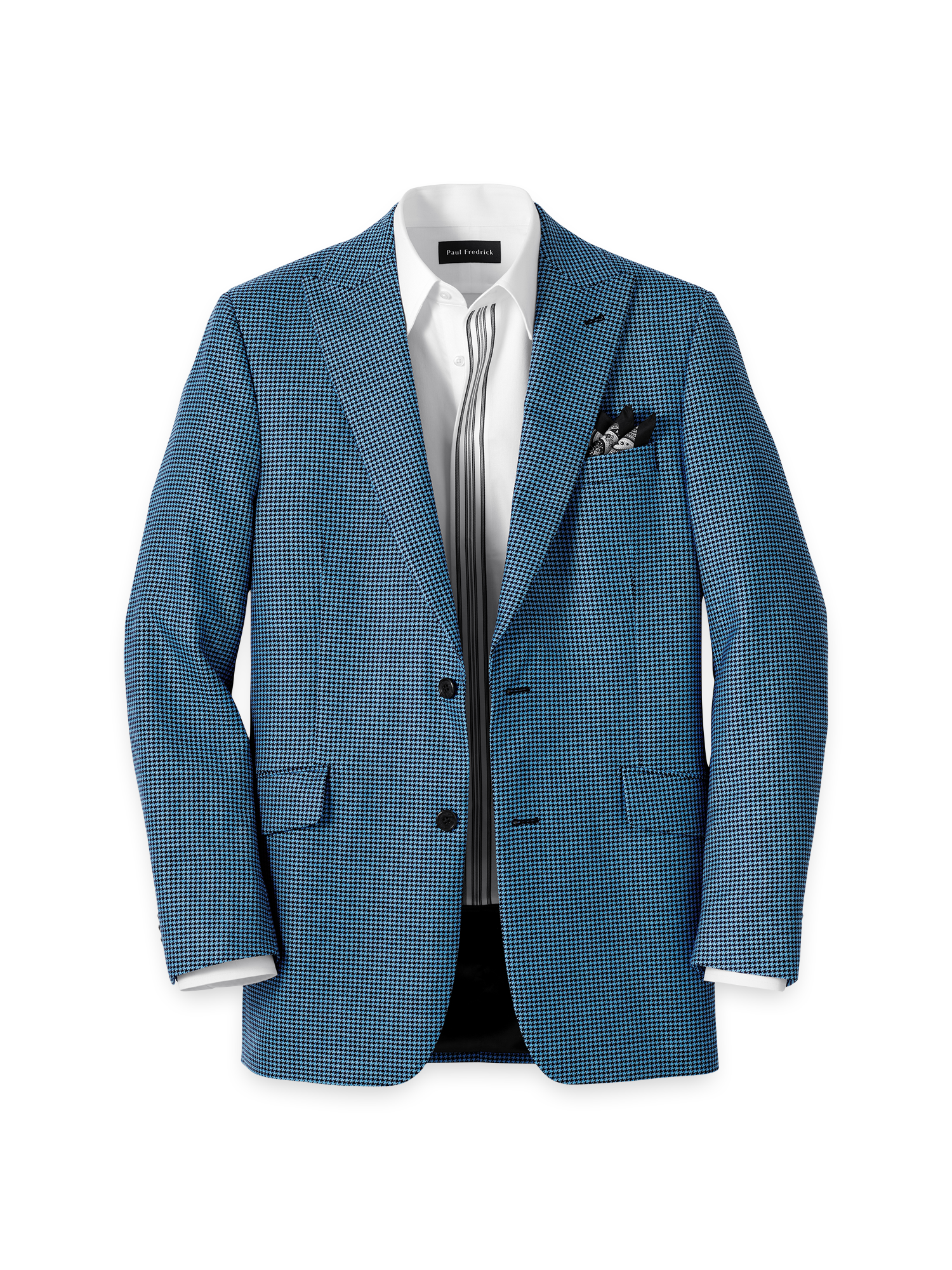 Wool Houndstooth Single Breasted Peak Lapel Sport Coat - Blue/black