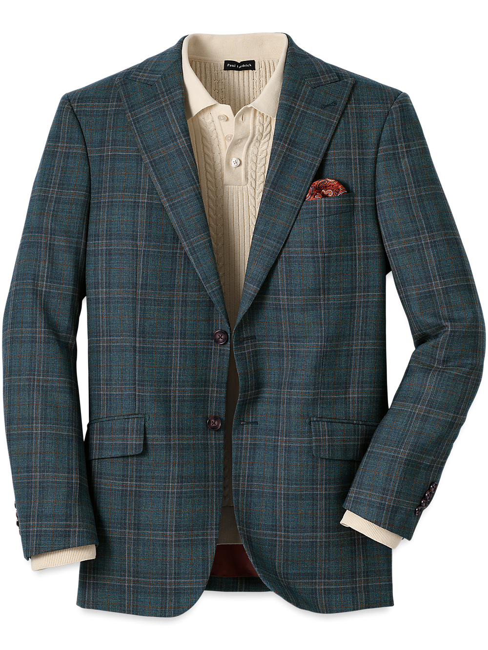 Dress Teal Sports Coat Wool Plaid Single Breasted Peak Lapel Sport