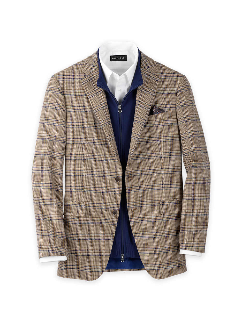 Microfiber Plaid Single Breasted Notch Lapel Sport Coat - Brown