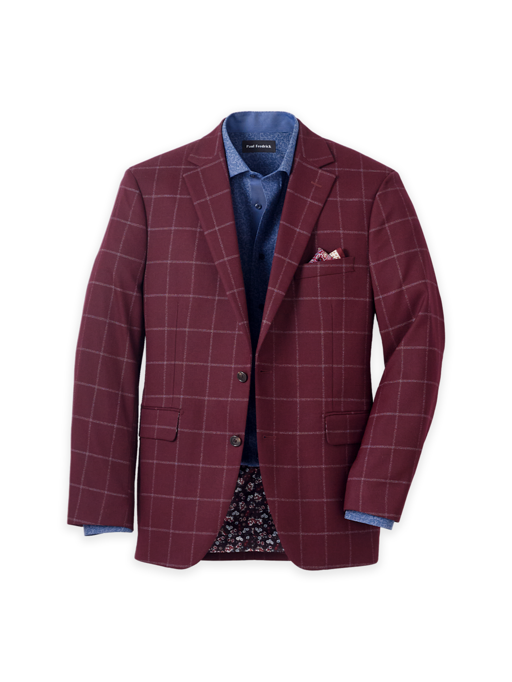 Product Image of Microfiber Windowpane Single Breasted Notch Lapel Sport Coat-Burgundy