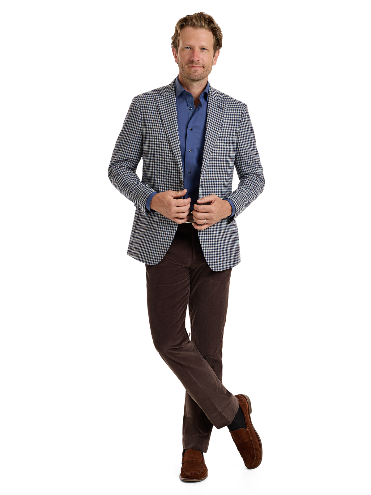Microfiber Check Single Breasted Notch Lapel Sport Coat - Blue Multi