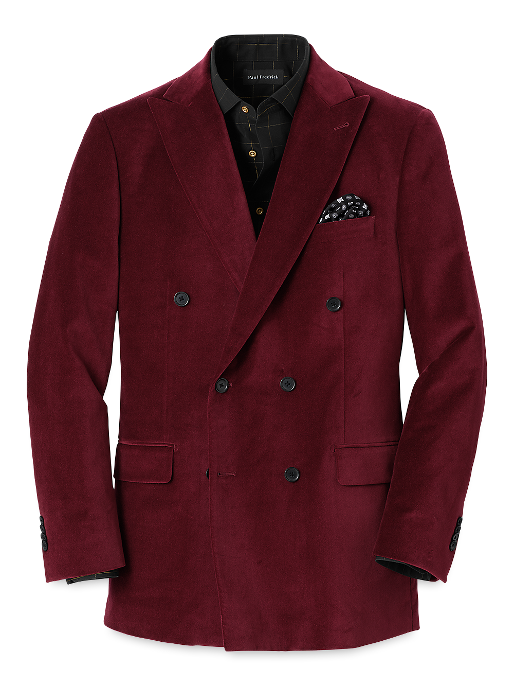 Product Image of Velvet Double Breasted Peak Lapel Sport Coat-Wine