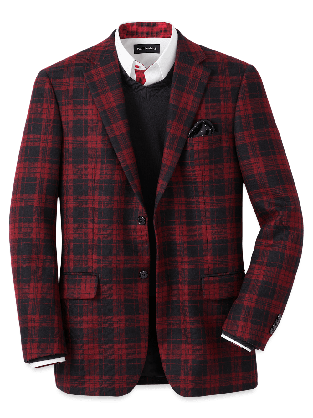 Product Image of Wool Plaid Single Breasted Notch Lapel Sport Coat-Black/Red