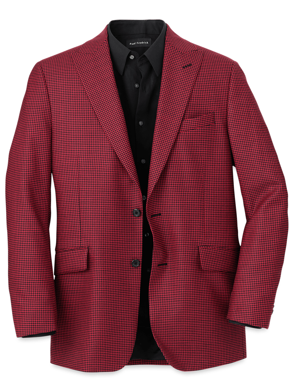 Wool Houndstooth Single Breasted Peak Lapel Sport Coat Black/red