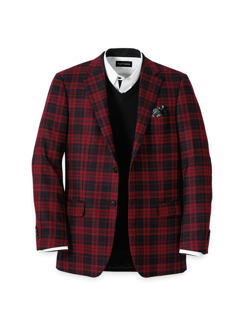 Wool Plaid Single Breasted Notch Lapel Sport Coat - Black/Red 54 Regular Wool Plaid Single Breasted Notch Lapel Sport Coat - Black/Red 54 Regular