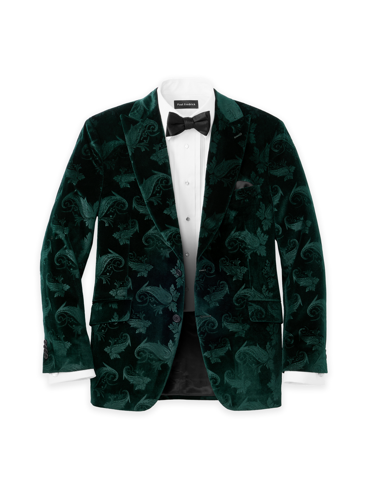 Paisley Velvet Single Breasted Peak Lapel Sport Coat - Green
