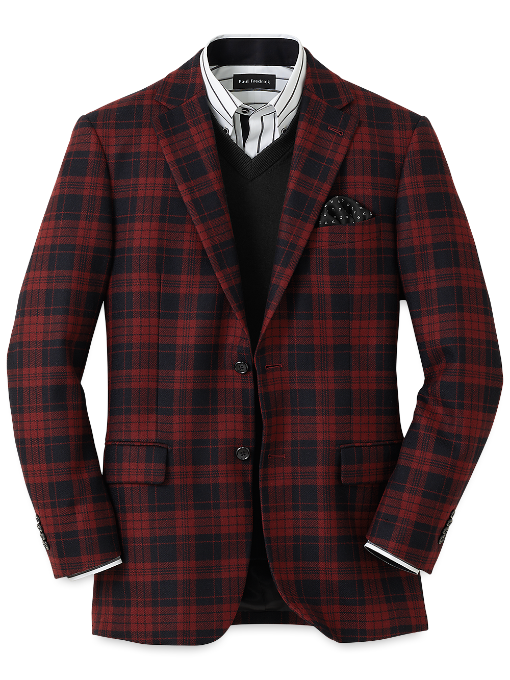 Product Image of Wool Plaid Single Breasted Notch Lapel Sport Coat-Black/Red