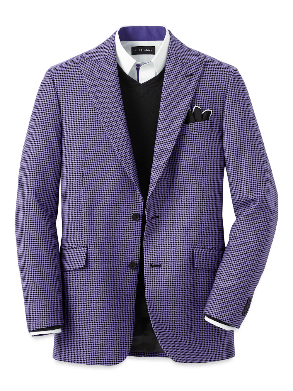 Wool Houndstooth Single Breasted Peak Lapel Sport Coat Purple Paul Fredrick
